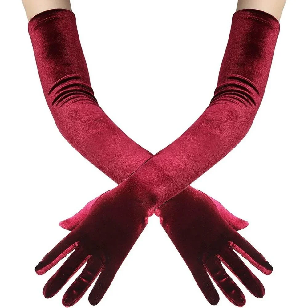 Women's Velvet Fuchsia Long Gloves Elbow Flapper Costume Party Tea Accessories